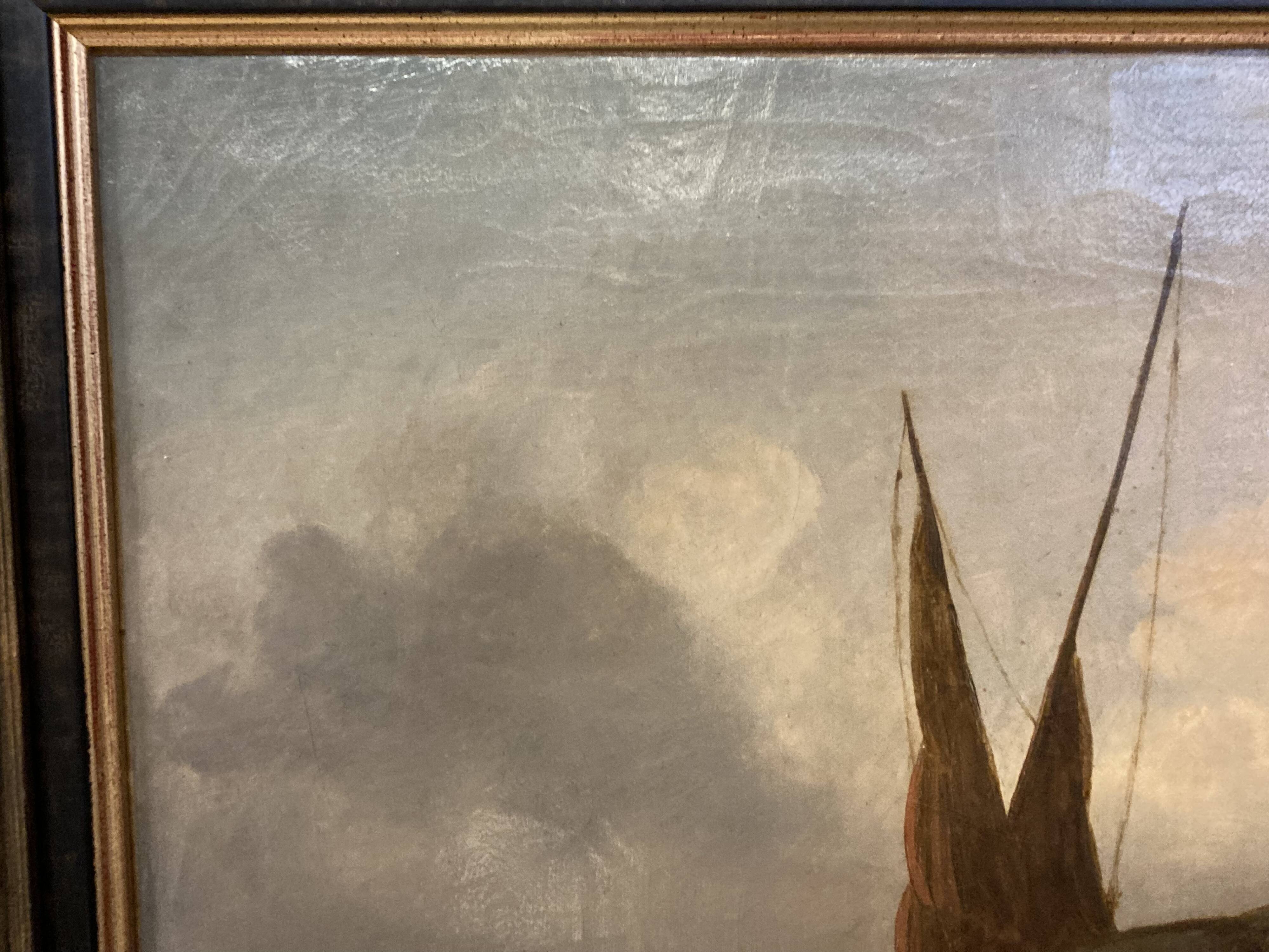 19th century oil on canvas, Low Tide, Framed Seascape