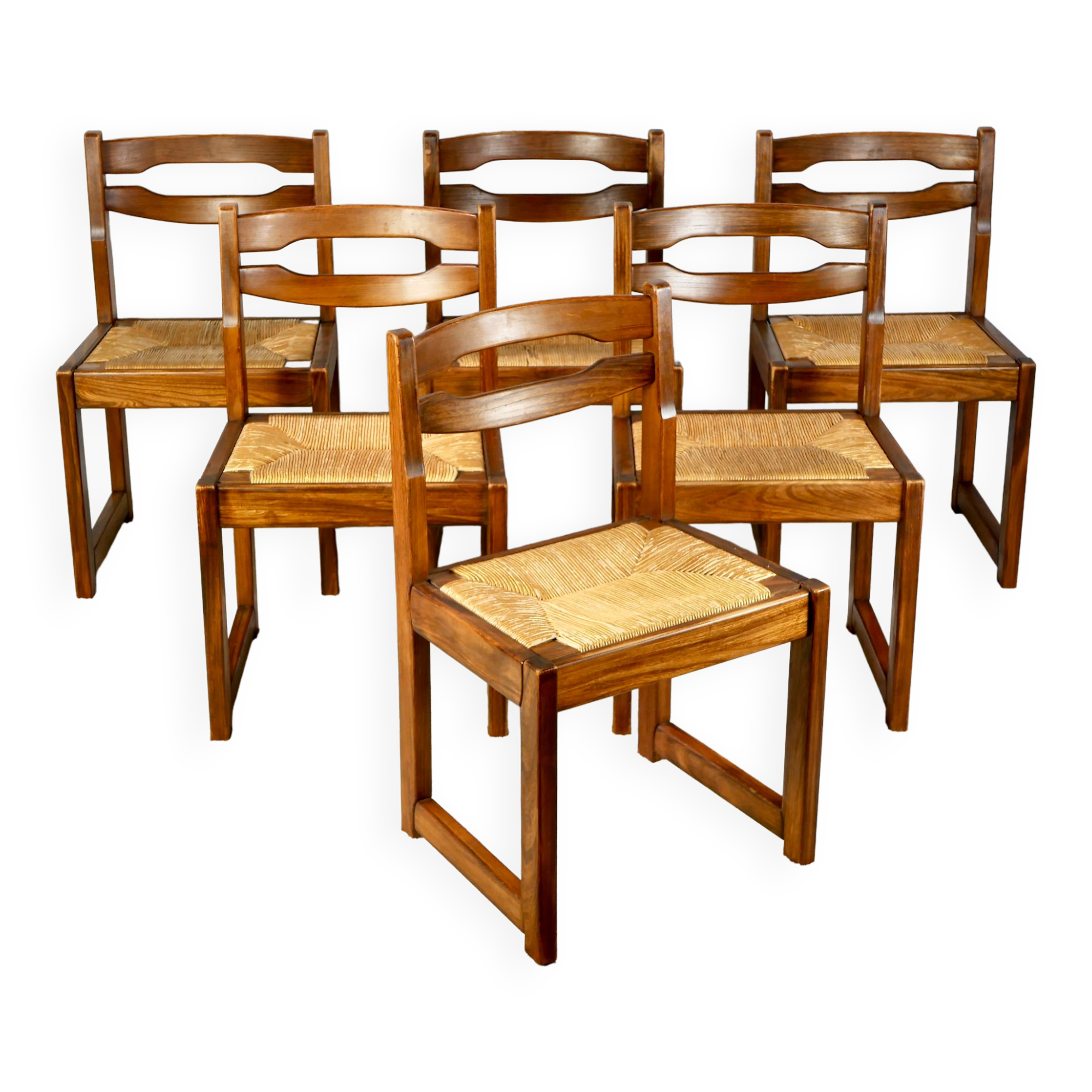 Series of 6 chairs in elm and rope Maison Regain
