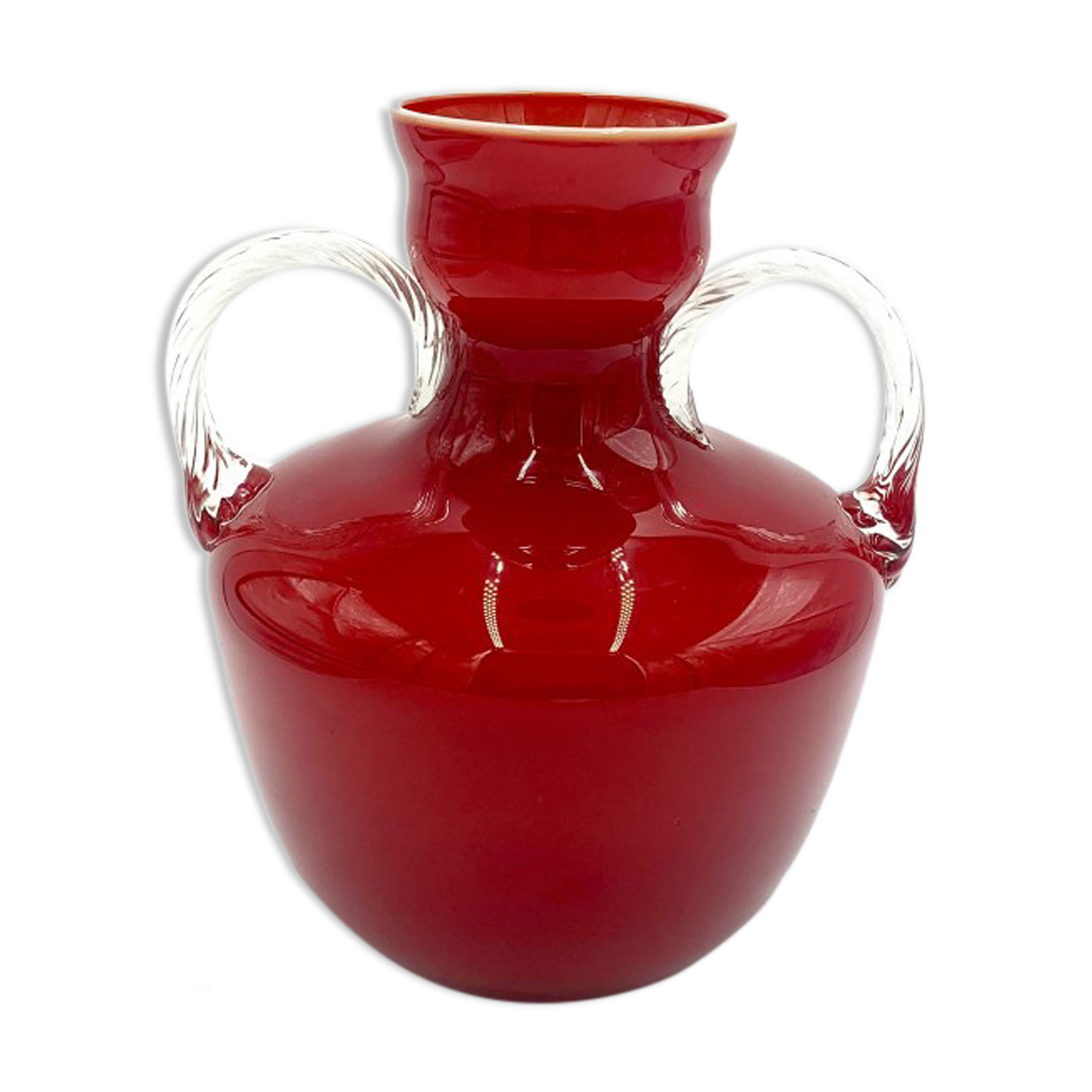 Large red glass vase Opalina Fiorentina Empoli, Italy, 1960s
