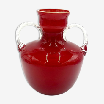 Large red glass vase Opalina Fiorentina Empoli, Italy, 1960s
