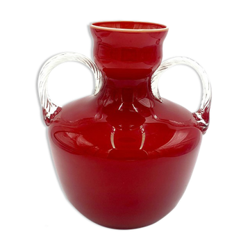 Vase en verre rouge opalina fiorentina empoli, italie, années 1960
