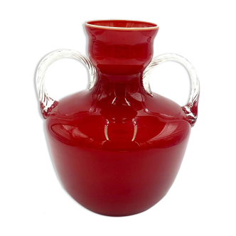 Large red glass vase Opalina Fiorentina Empoli, Italy, 1960s