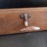 Old wooden coat rack 3 metal hooks