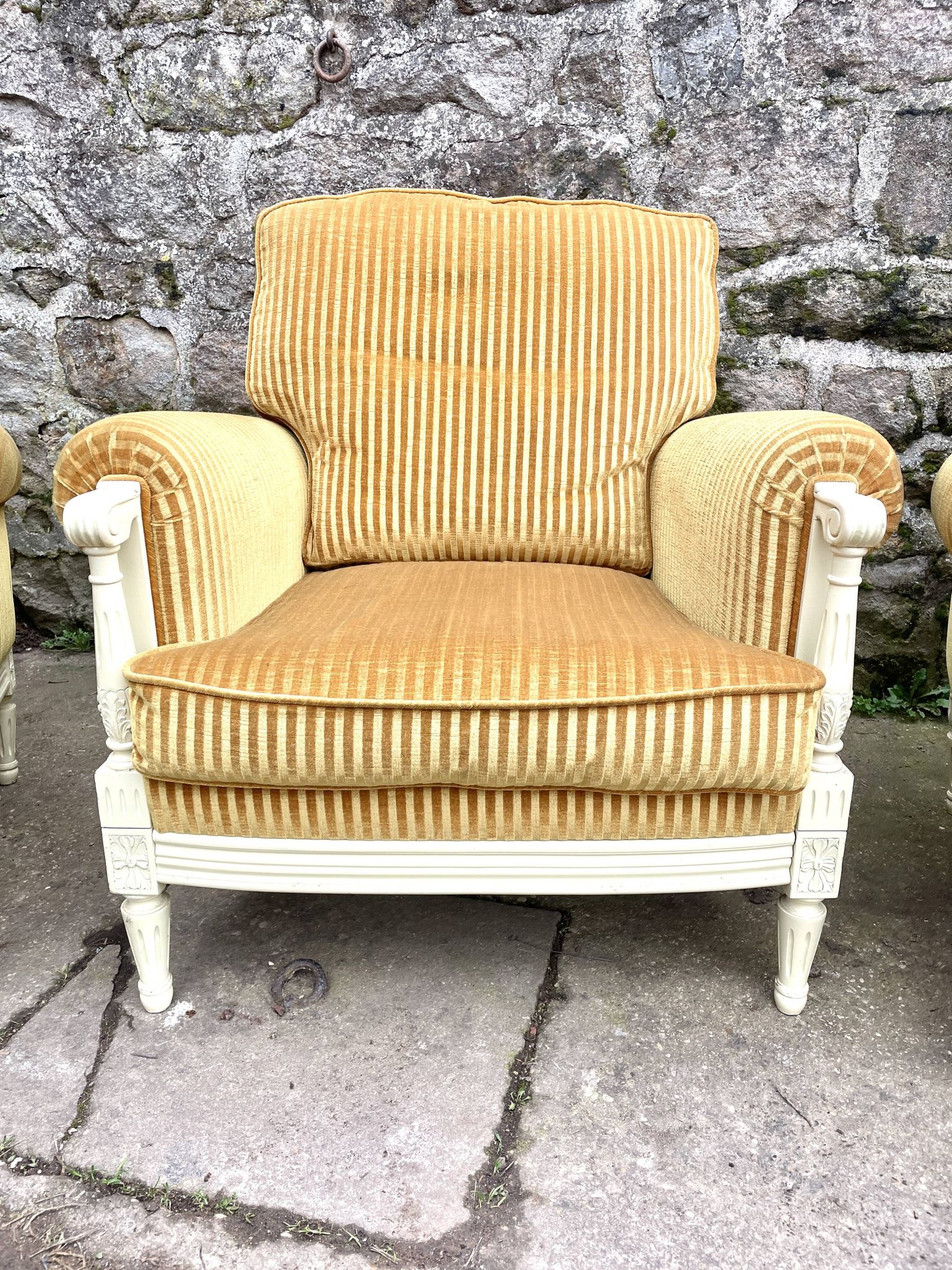 Pair of cosy armchairs by Jean Prevost in mustard velvet, 1970.