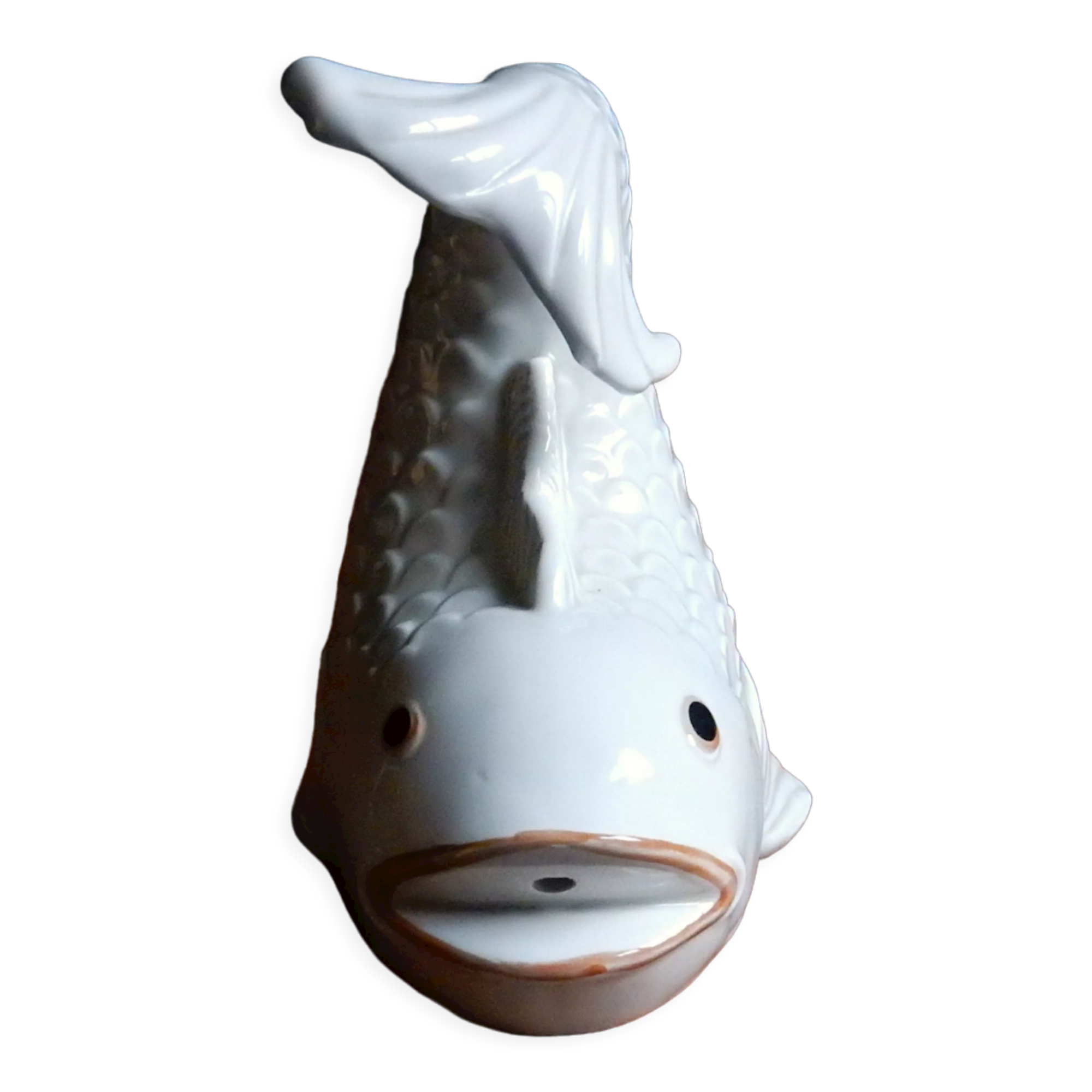 Poisson distributeur de ficelle en céramique blanche