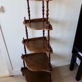 Vintage corner shelf on legs 5 levels turned wood