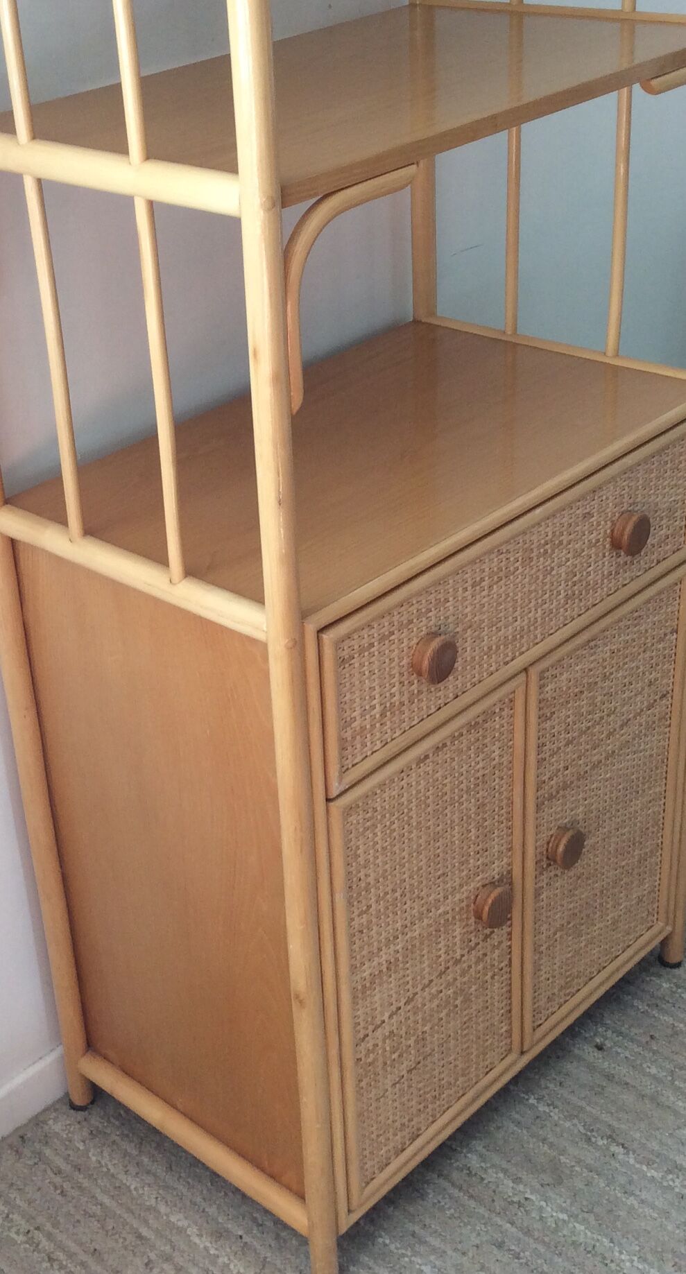 Shelf of the 70s in rattan and wicker wood
