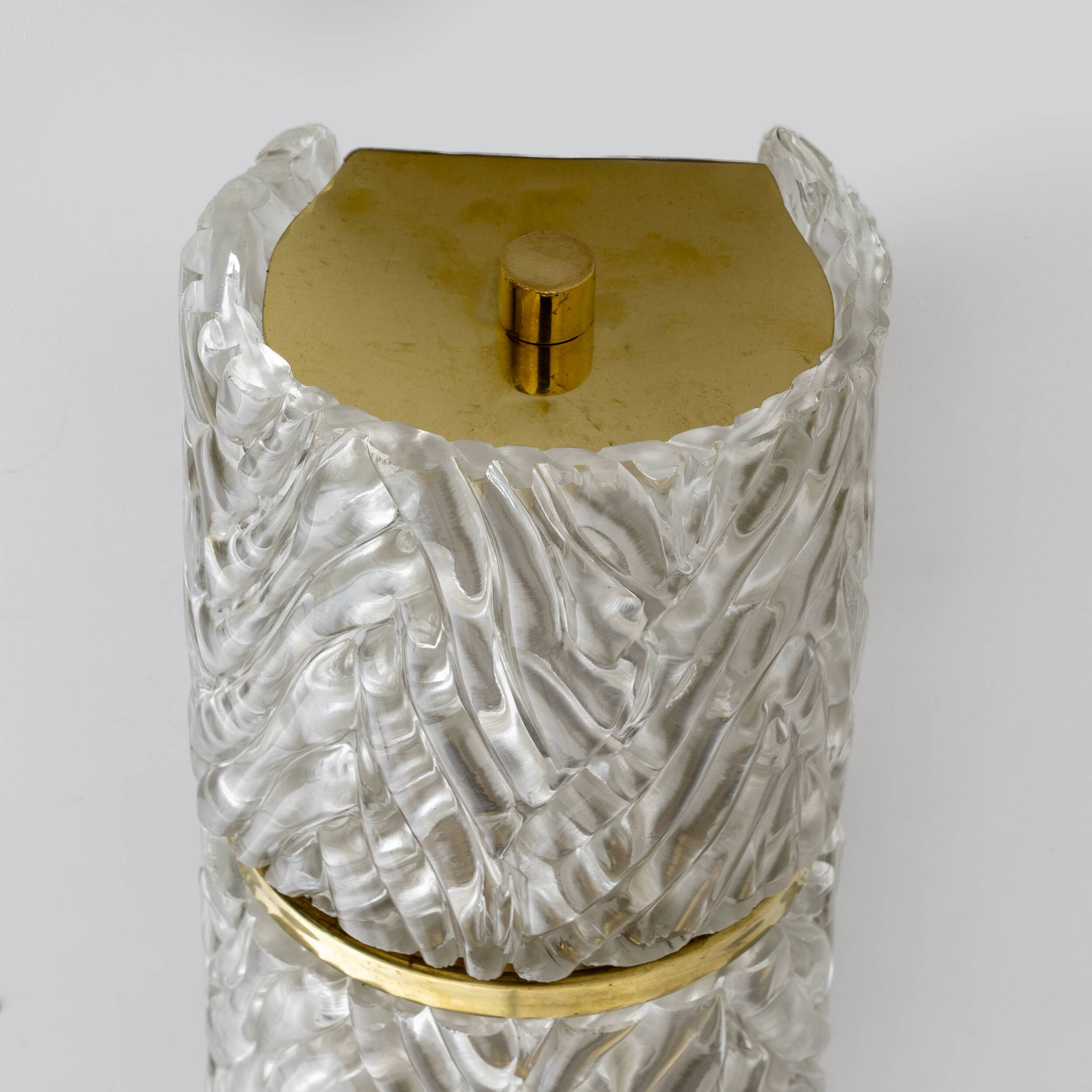 Pair of Modern Italian Brass and Murano Glass Textured Wall Sconces