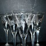 Set of 6 Roemer wine glasses Crystal flutes engraved garland 1900