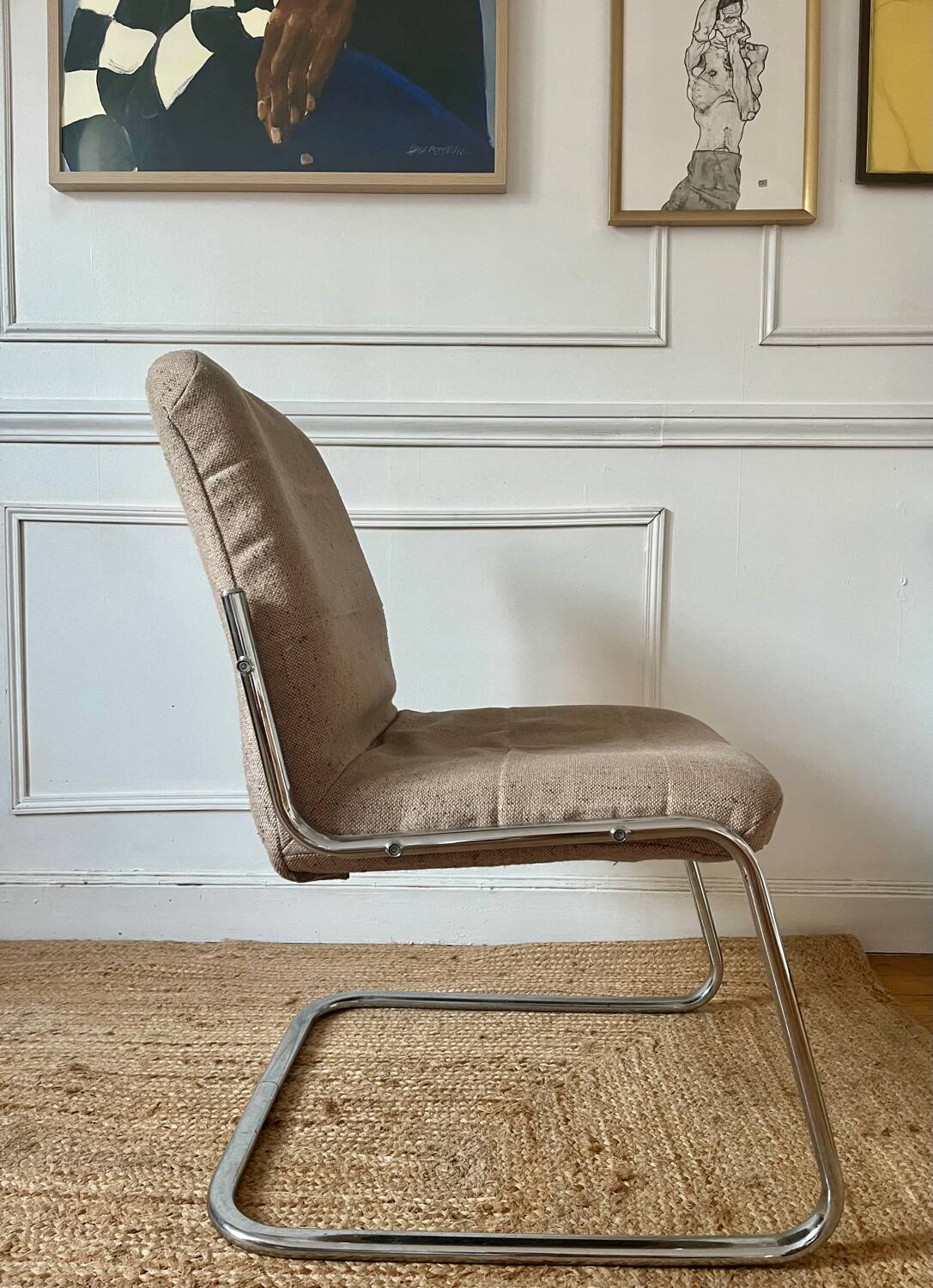 Armchair, chrome and fabric chair, 1970