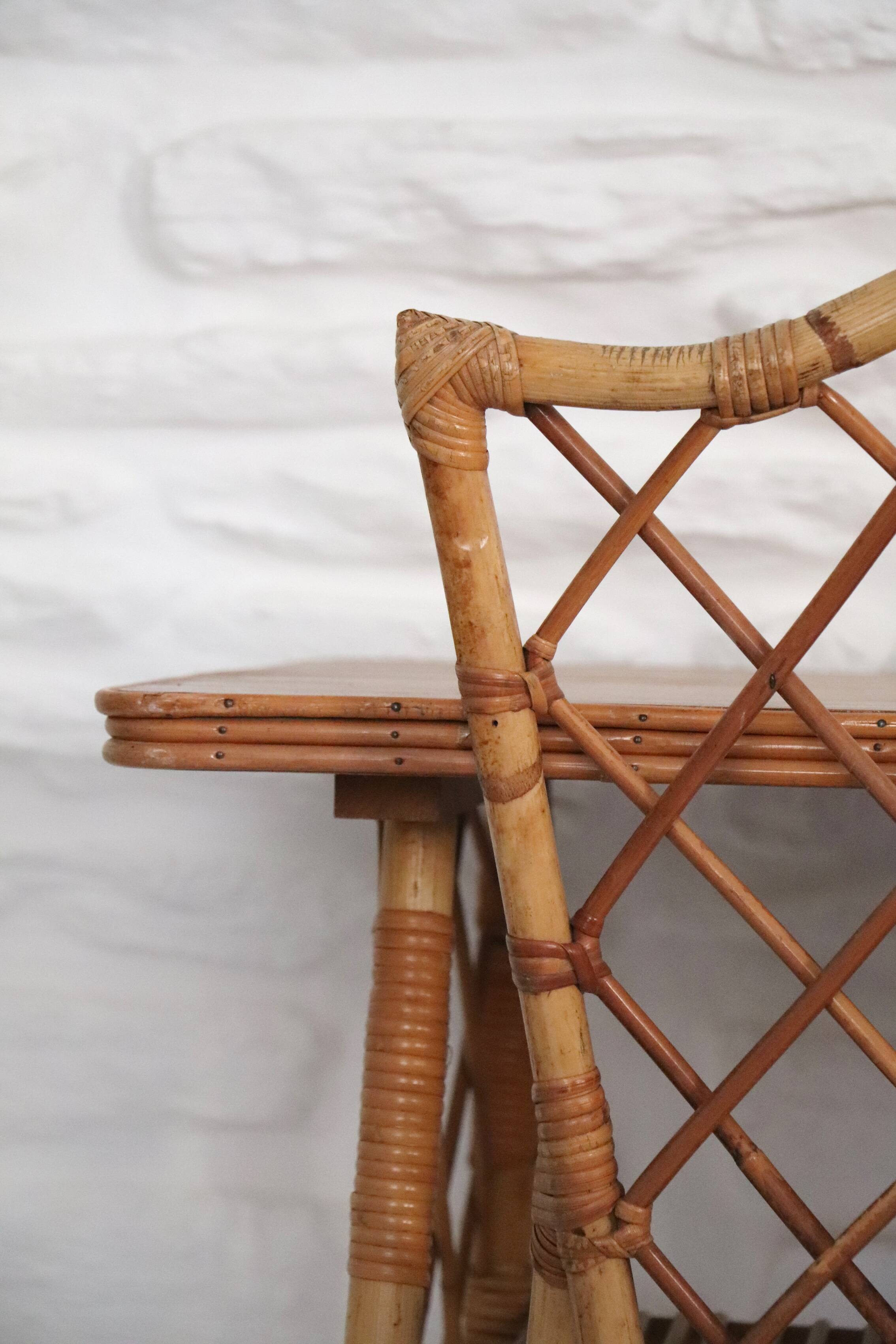 Desk and chair in rattan, Louis Sognot, 1950s-1960s.