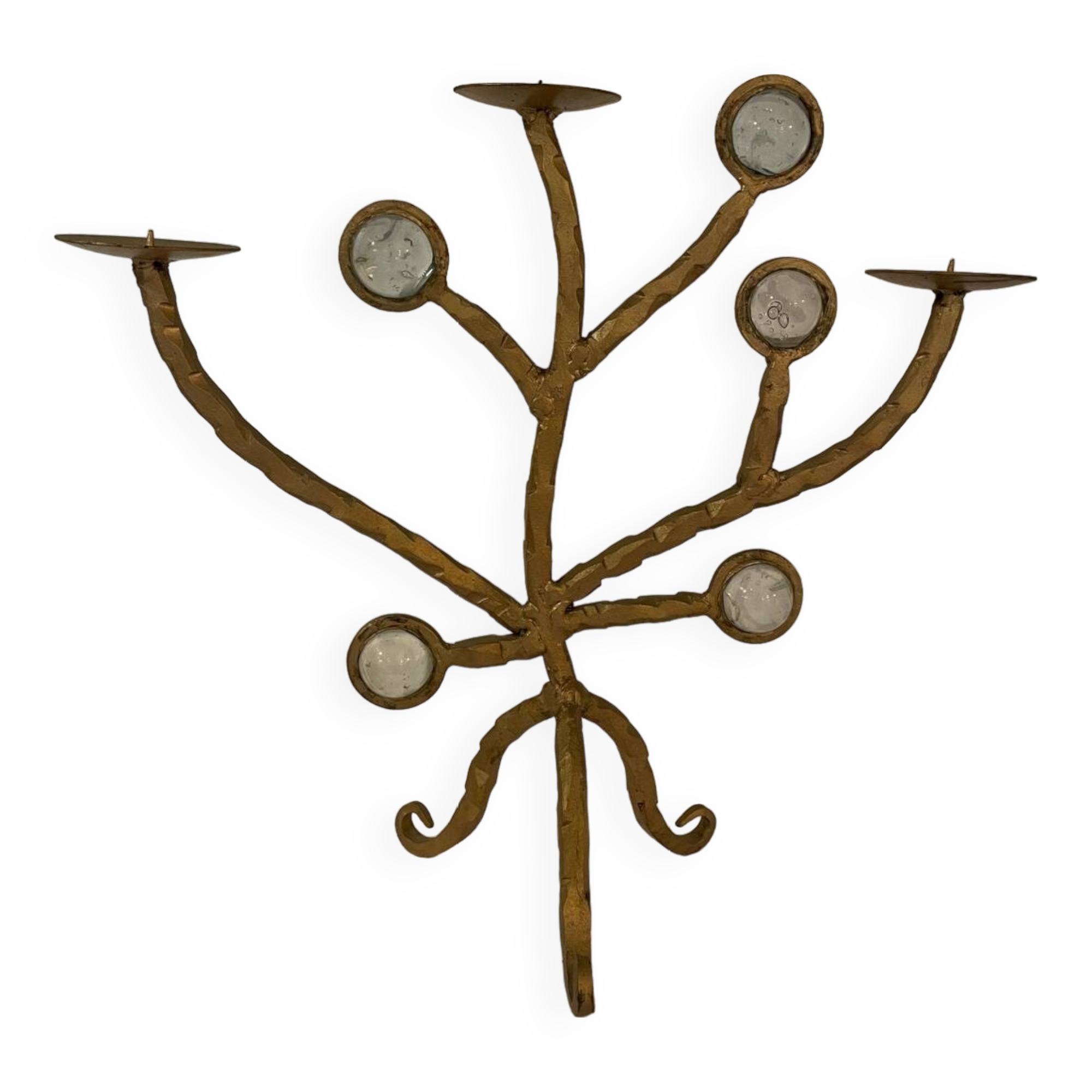 Candelabre en fer forgé et verre XXe