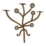 Candelabre en fer forgé et verre XXe