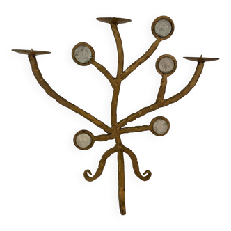 Candelabre en fer forgé et verre XXe
