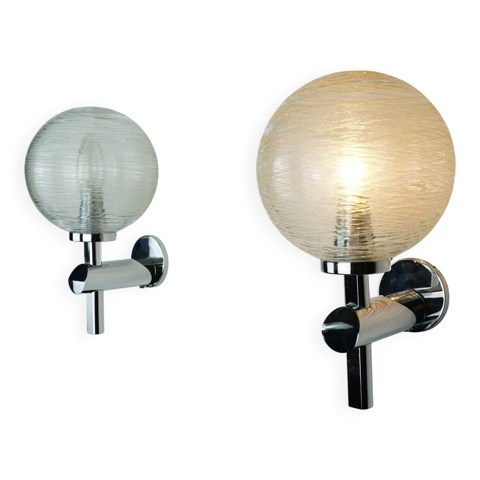Pair of vintage wall lights structured glass and chrome 1970/80