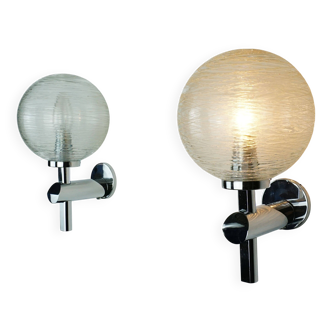 Paire de lampes murales vintage en verre structuré et chrome 1970/80