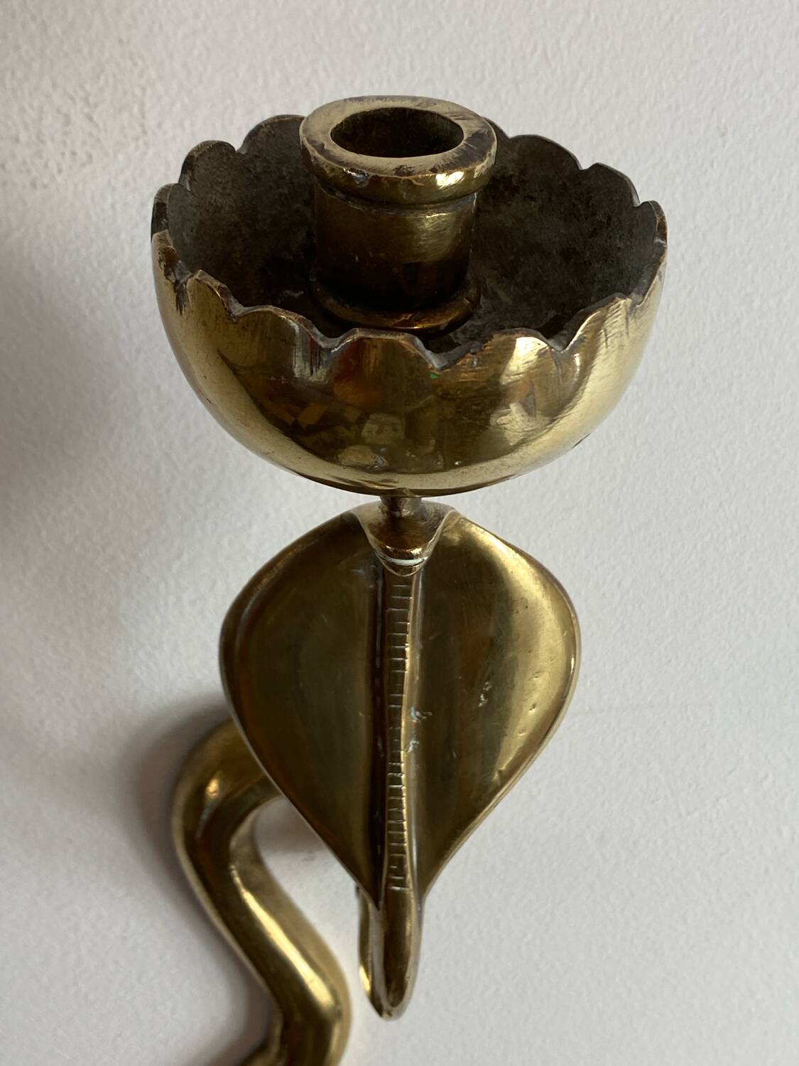 Large brass cobra wall candle holder