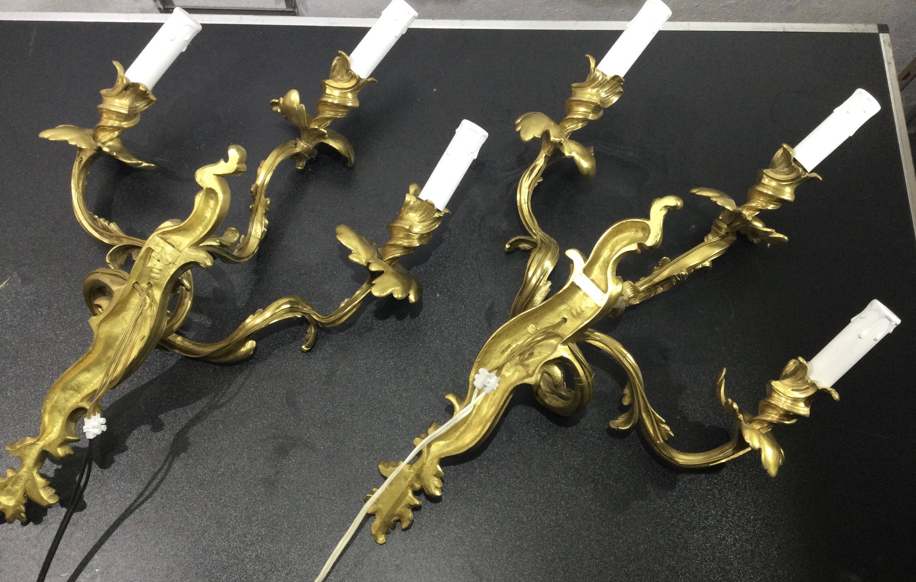 Pair of sconces Bronze 3 lights Louis XV