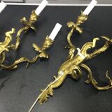 Pair of sconces Bronze 3 lights Louis XV