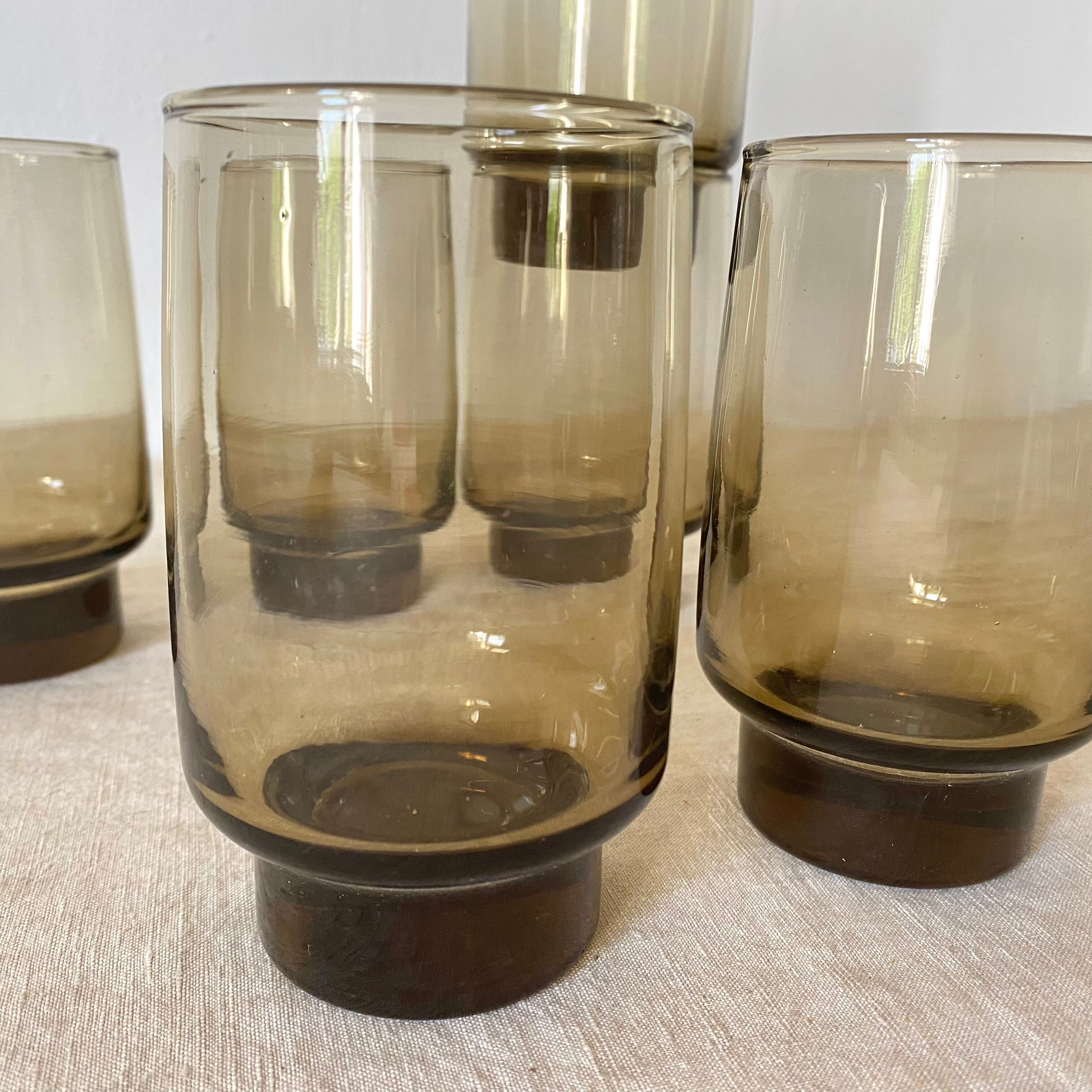 Vintage high glasses in smoked glass