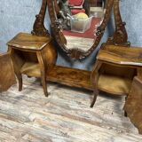 Venetian Louis XV style marquetry psyche cabinet