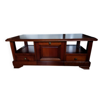 Louis Philippe style coffee table in cherry wood with large drawers.