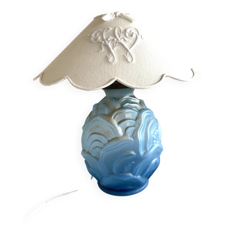 Art Deco lamp in blue glass signed Ch. CATTEAU - Val Saint Lambert style