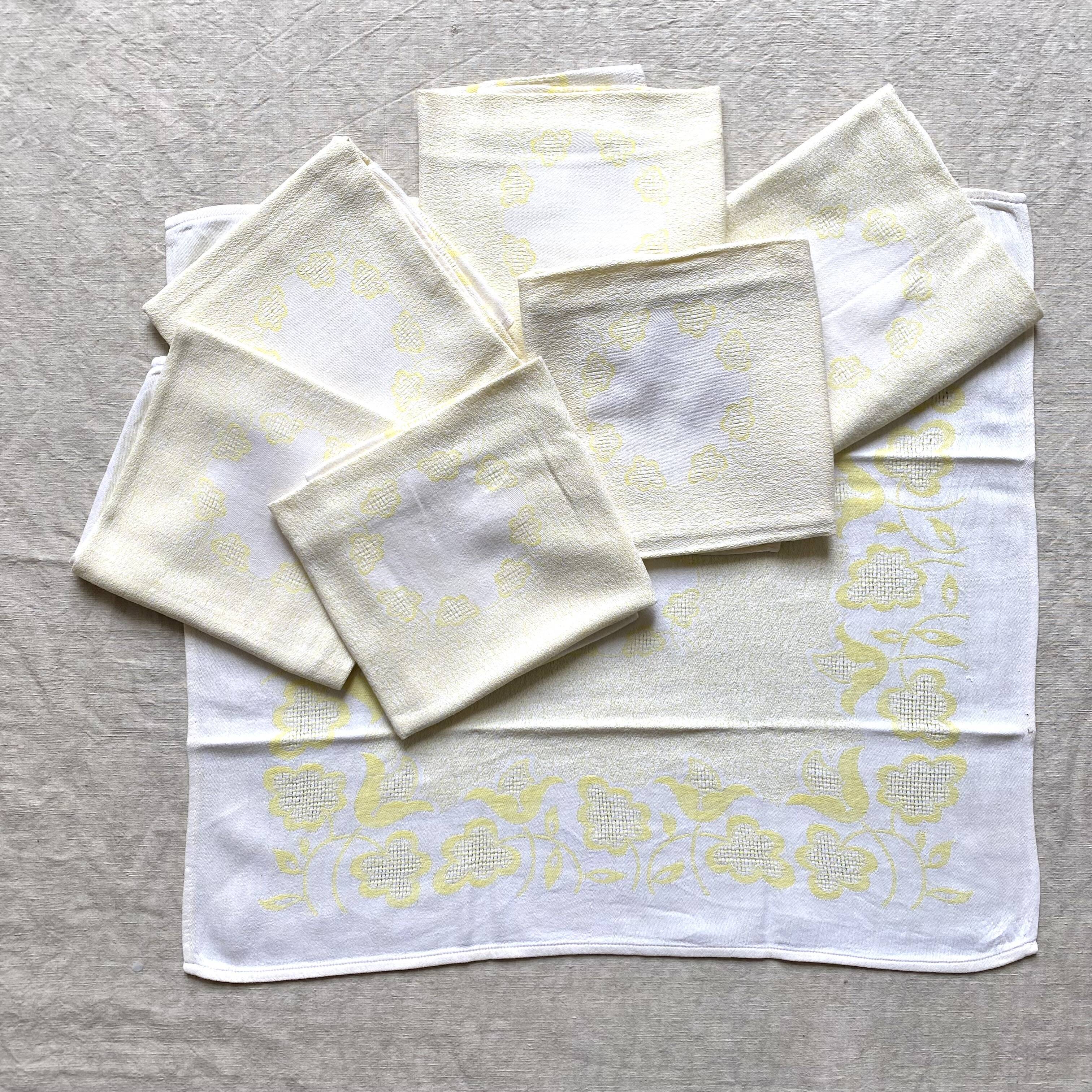 Serviettes de table vintage jaune et blanc