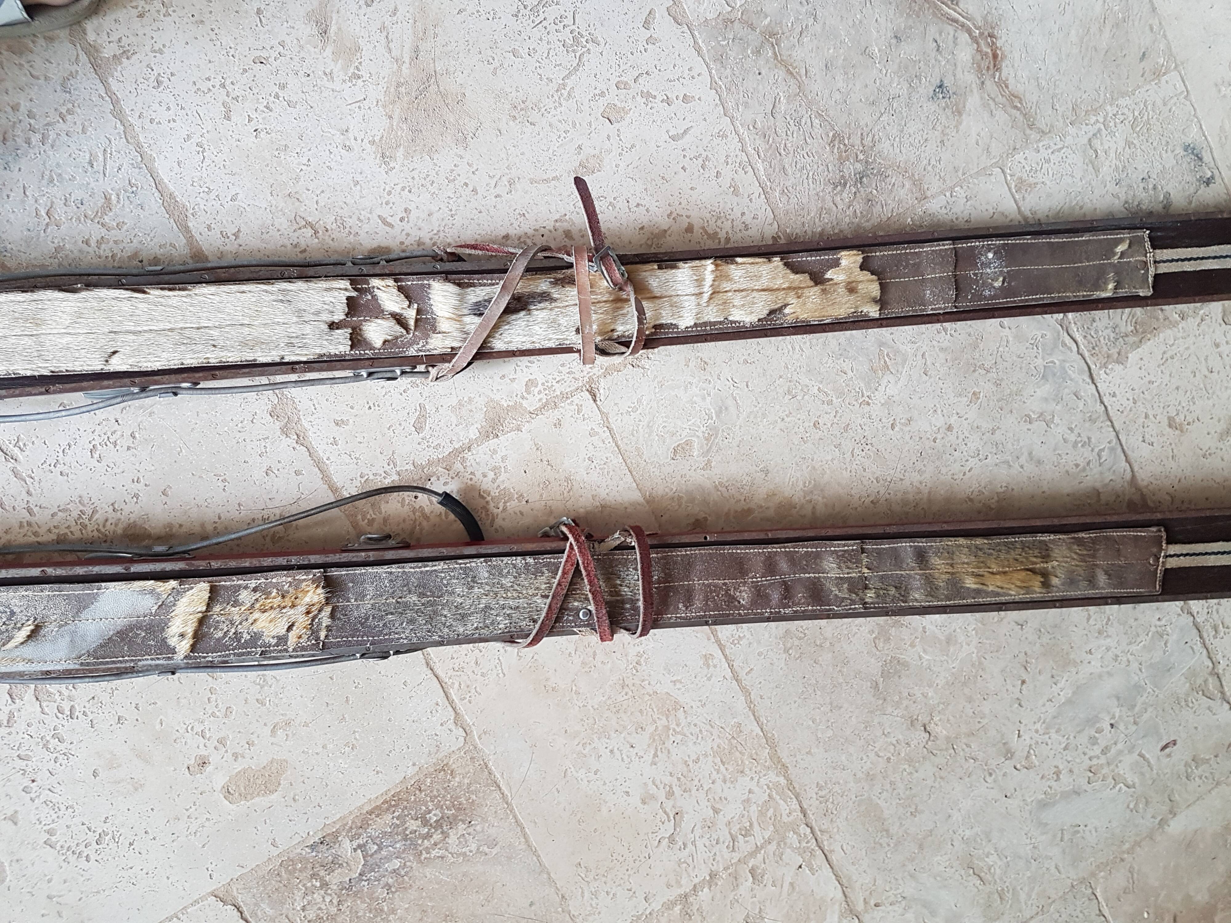Nordic skiing in wood and skin former