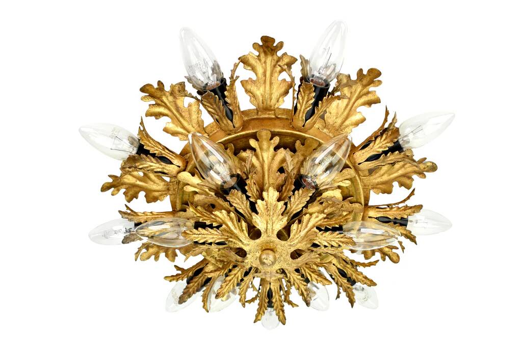 Plafonnier à deux niveaux en feuille d'or par Banci Firenze