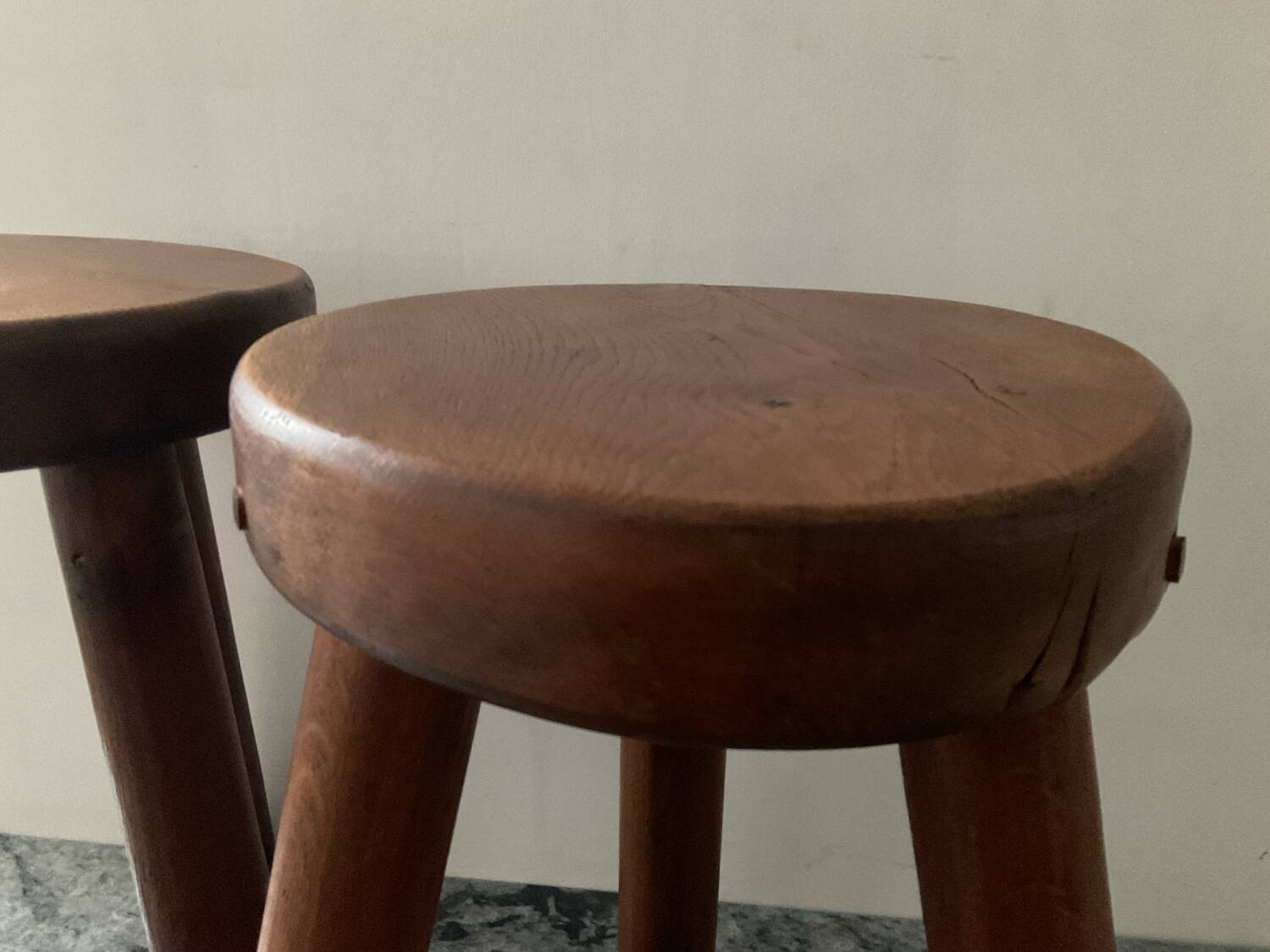 Pair of farmhouse stools in solid oak