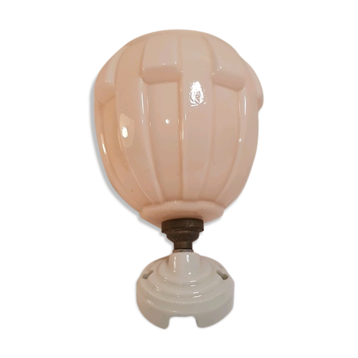 Applique en verre rose et support céramique