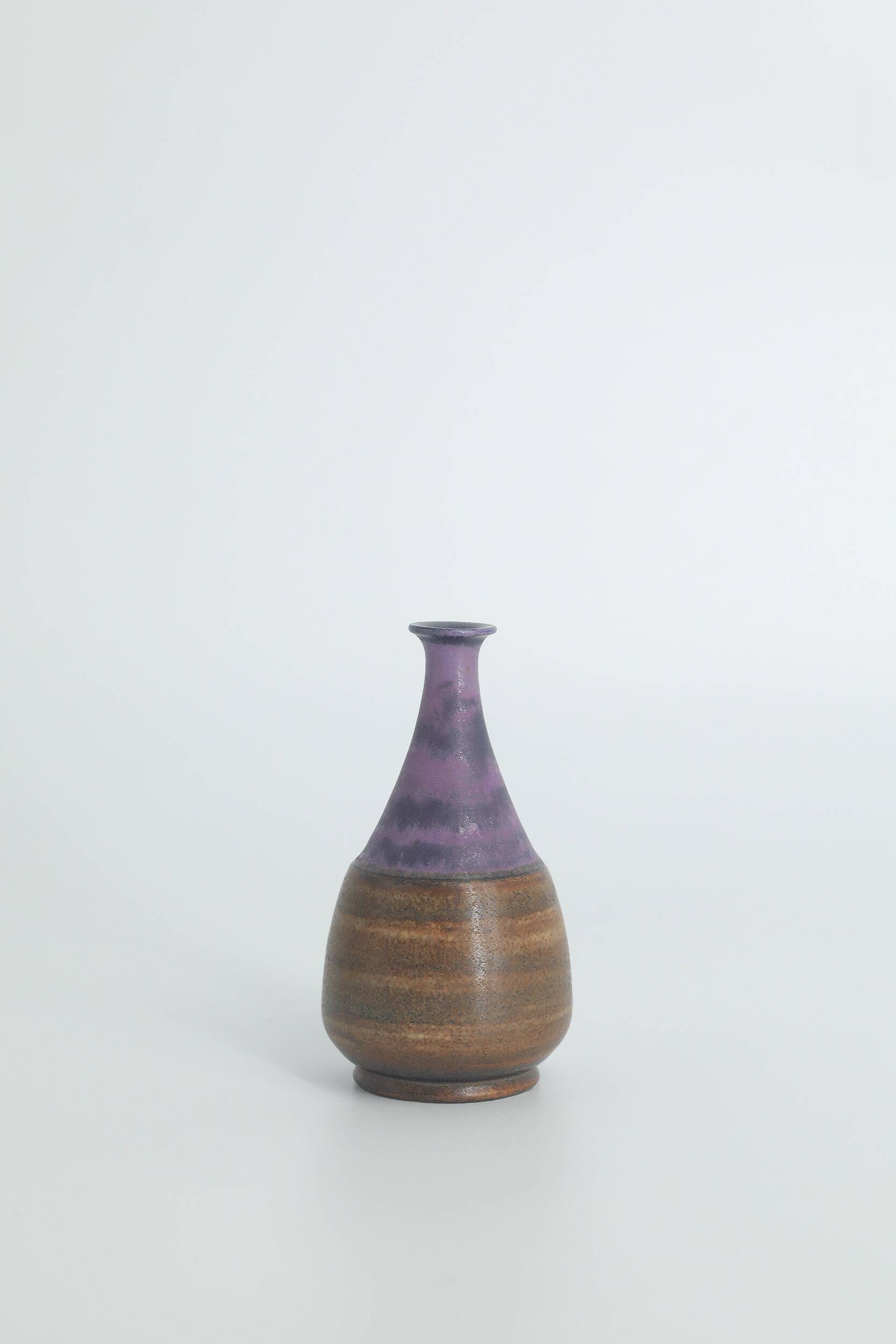 Small mid-century modern collection vases in brown and purple stoneware by Gunnar Borg, Sweden, set of 4.