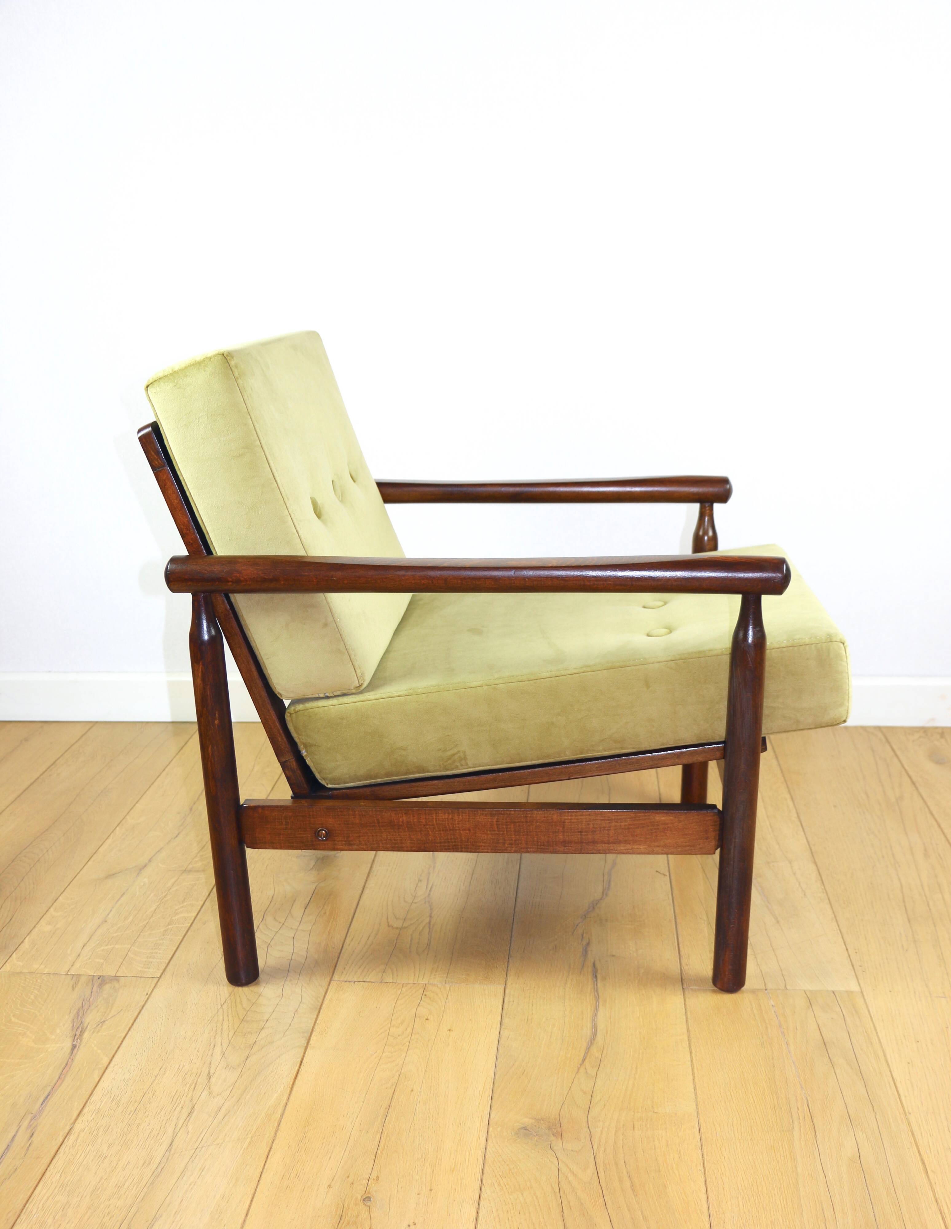 Stobrawa wooden armchair brown vintage olive - Bączyk - 2 pieces available