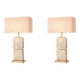 Paire de lampes de table en travertin et laiton patiné, parfaites pour les intérieurs contemporains.