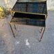 2 brass trundle tables and vintage black glass