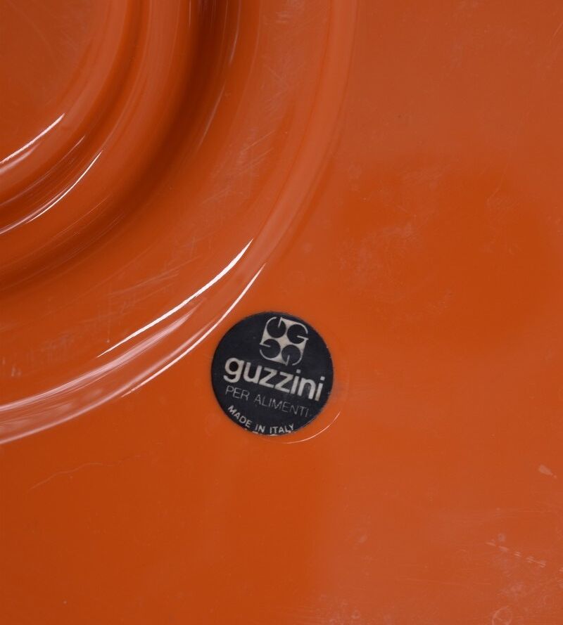 6 orange Guzzini plates with vintage 70s compartments