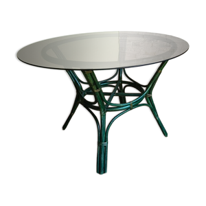 table ronde rotin bambou - vert