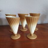 Set of 5 bormioli rocco embossed glass ice cream cups made in vintage Italy
