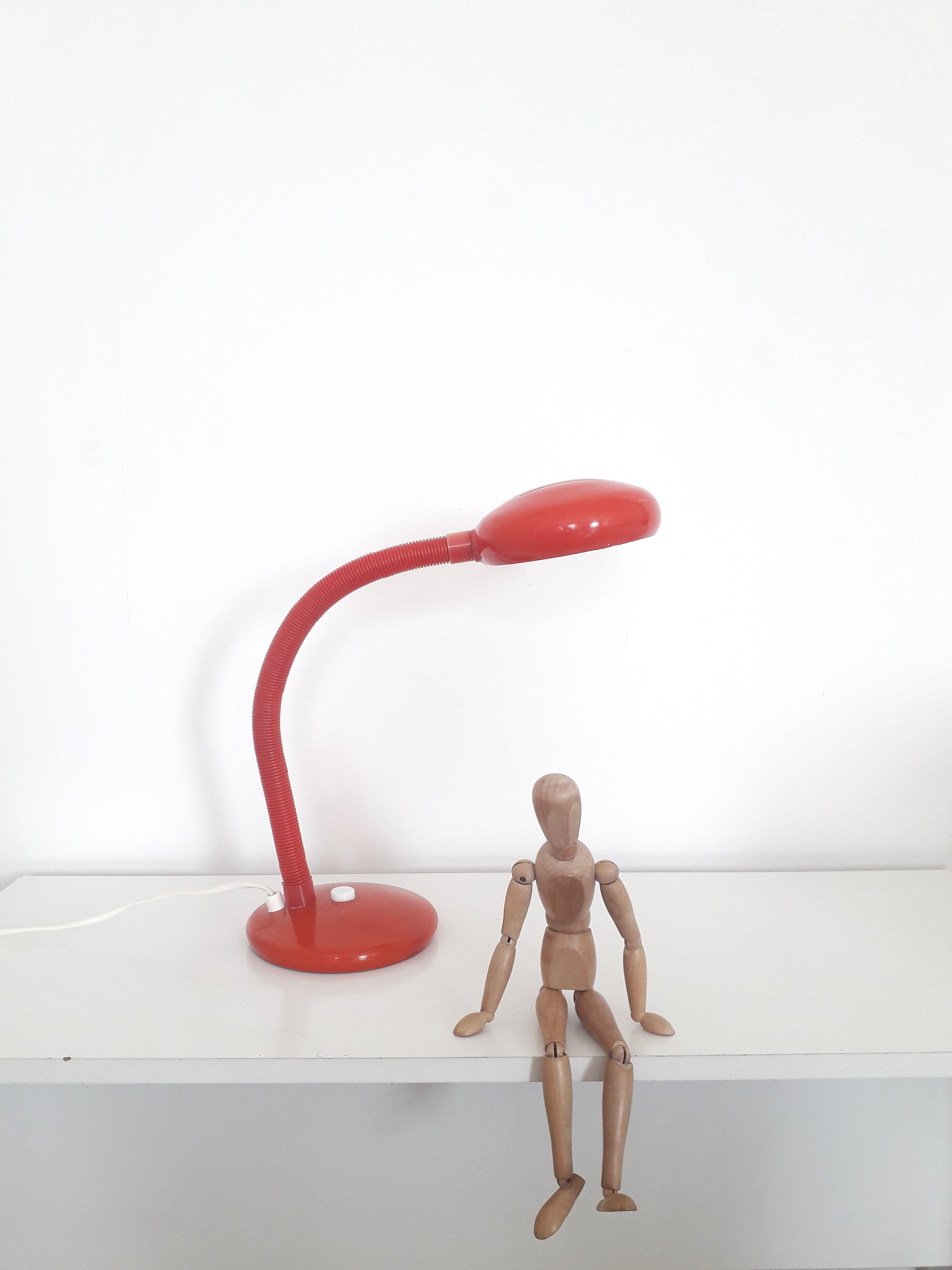 Vintage desk lamp red lacquered metal 1970