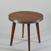 Vintage metal and teak side table from the 1950s.