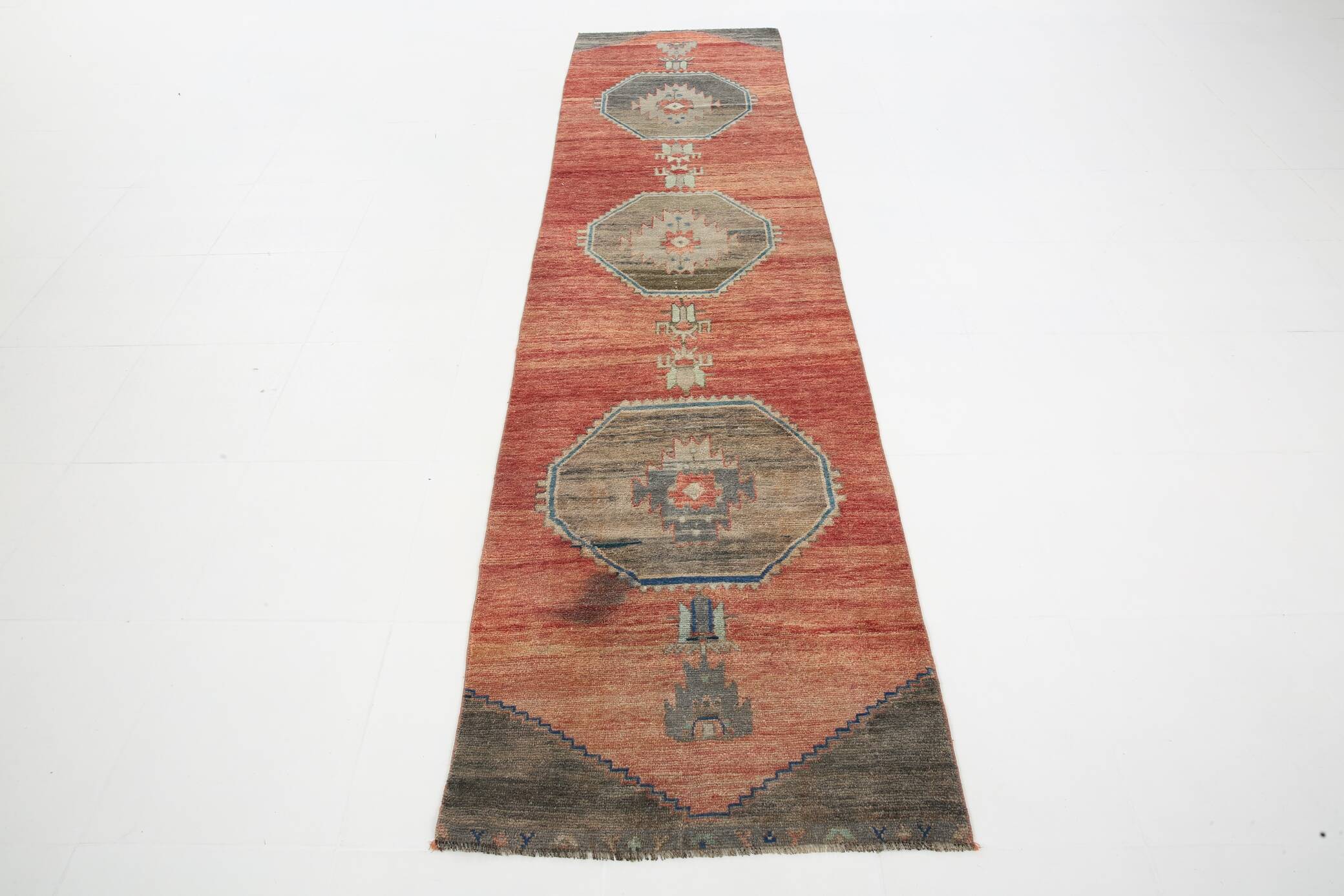 Red & Brown Vintage Persian Runner Rug, 81x317Cm