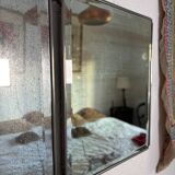 Vintage 1930s triptych barber mirror in black faux crocodile leather - 33 x 84 cm