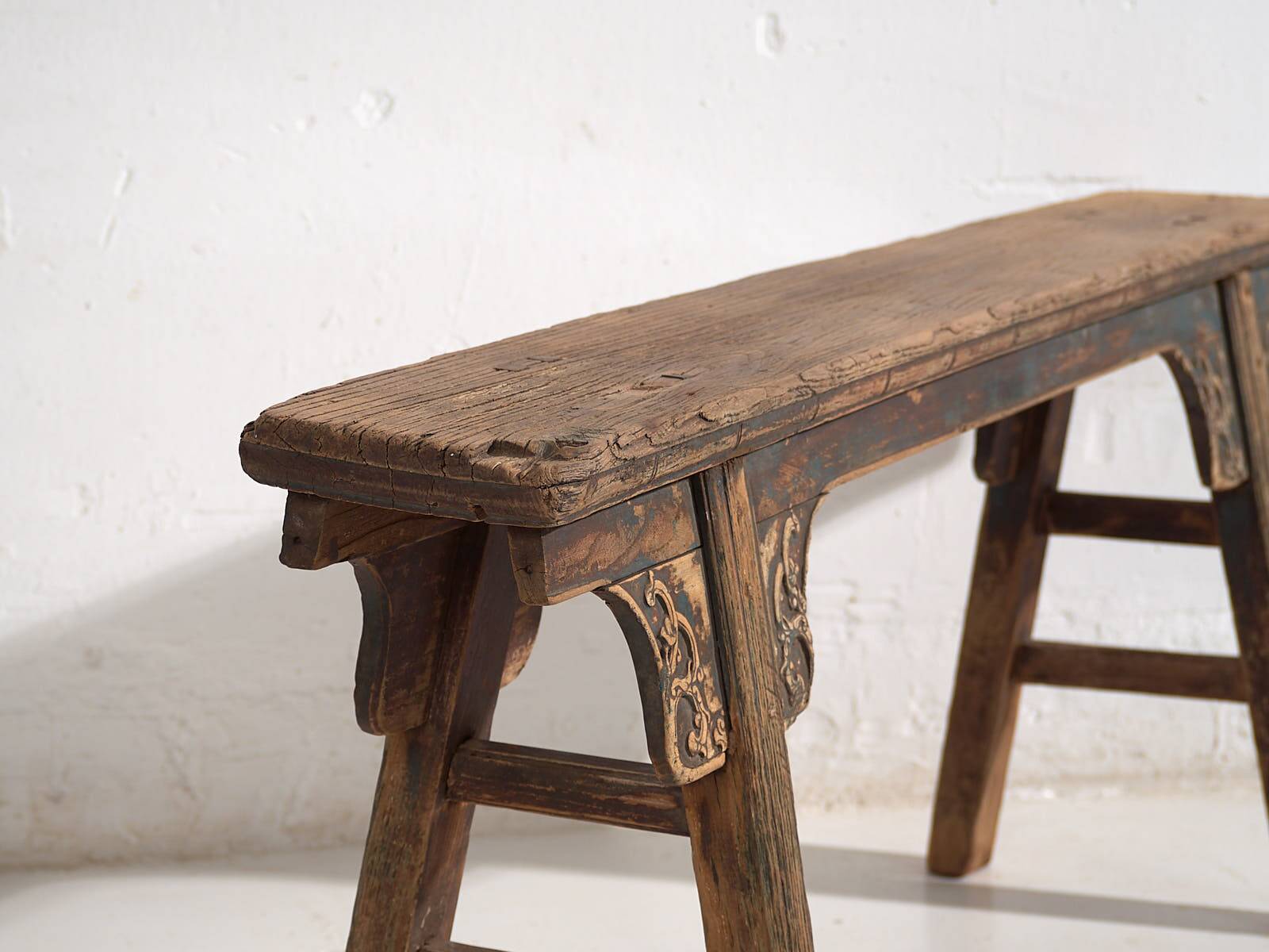 Antique Asian bench in navy blue tones (c.1870)