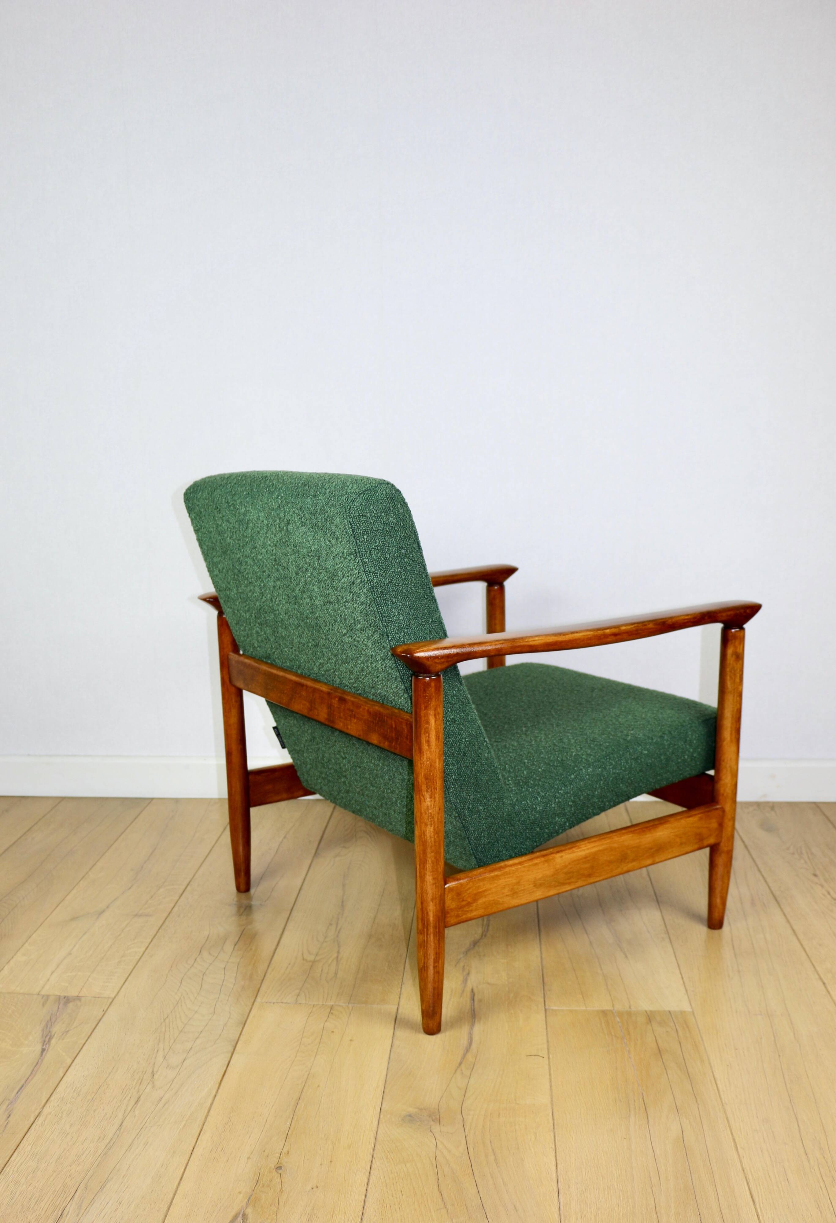 GFM-142 armchair, design by Edmund Homa from the 70s, green boucle - 2 pieces available