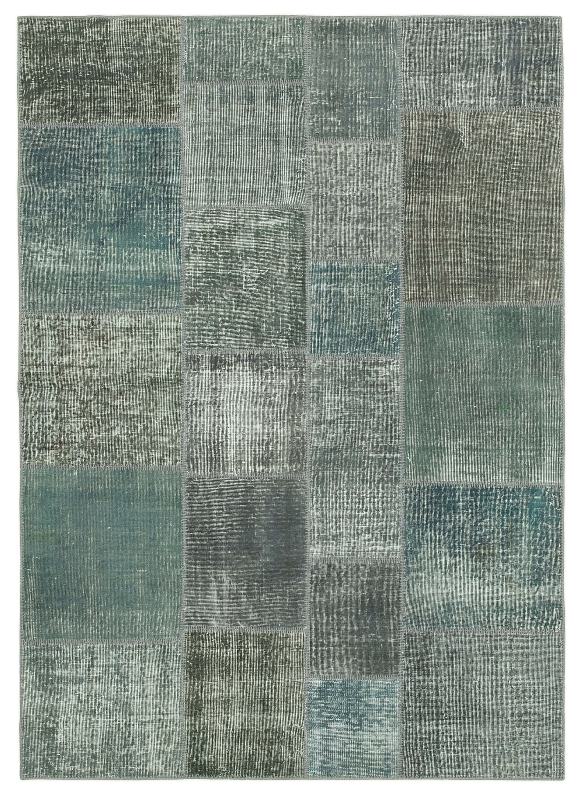 Handmade anatolian overdyed 170 cm x 240 cm grey patchwork carpet