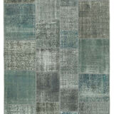 Handmade anatolian overdyed 170 cm x 240 cm grey patchwork carpet