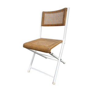 chaise pliante de bistrot en métal, cannée