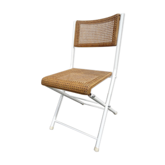 Chaise pliante de bistrot en métal, cannée