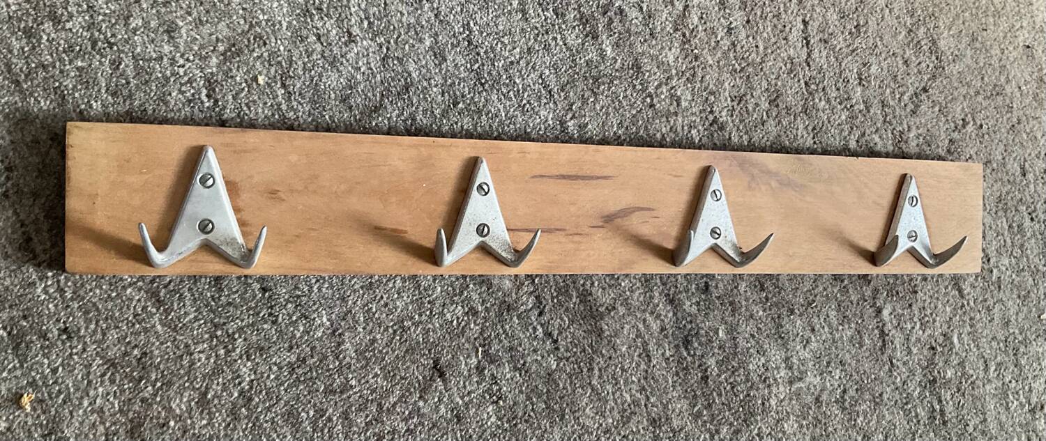 Vintage coat rack in wood and aluminum